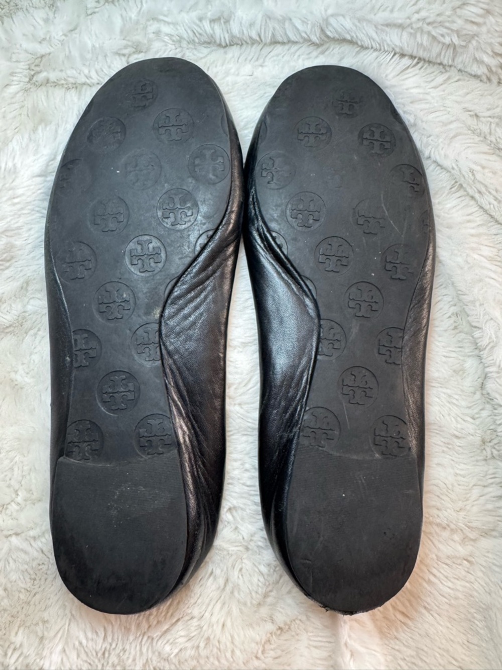 Tory Burch Black Leather Ballet Flats with Gold Logo Medallions - Picture 7 of 7